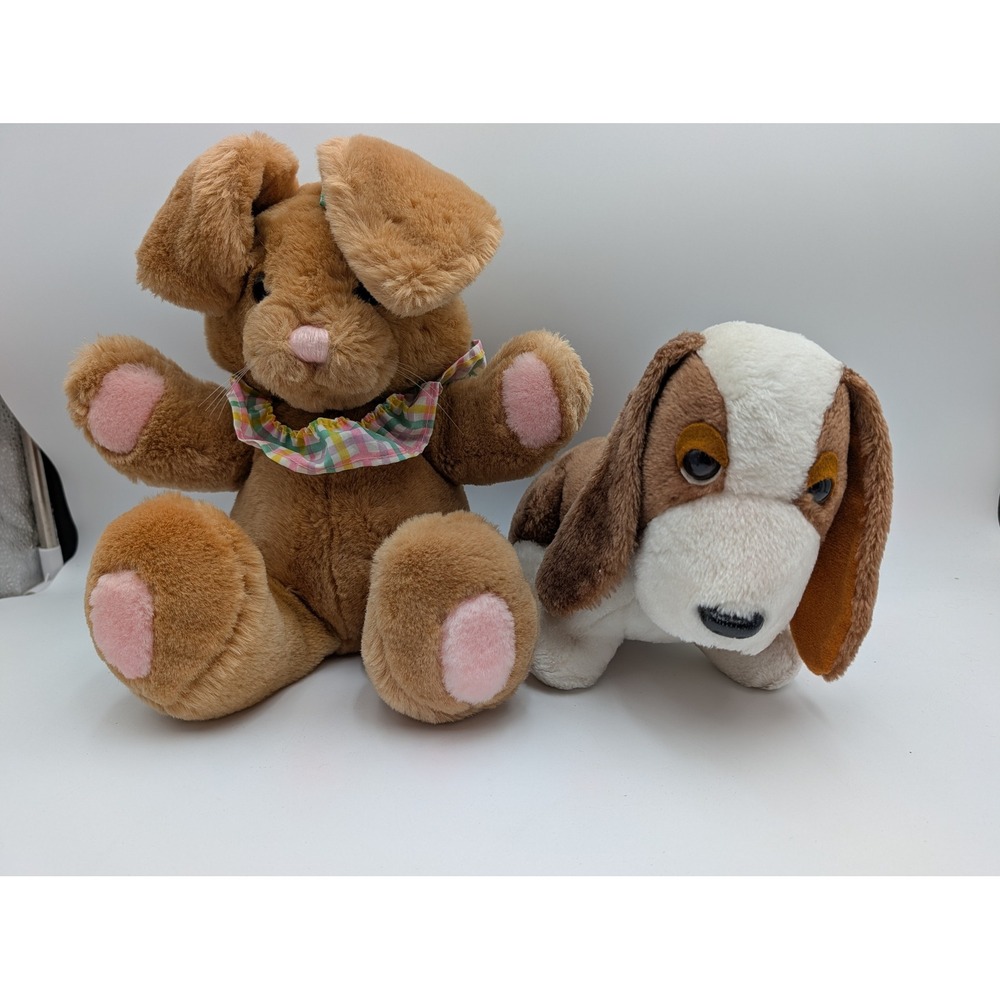 Fun Farm Dakin Plush Lot Brown White Bunny Rabbit Basset Hound Dog 1980 1987